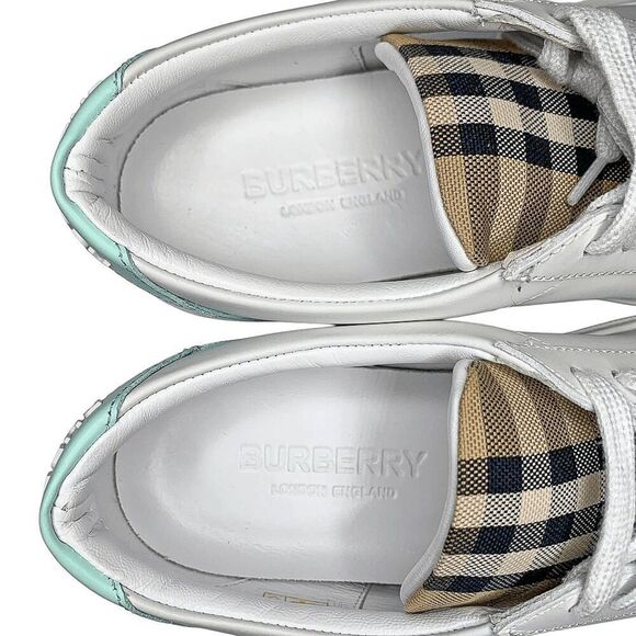 Burberry Low Top Nova Check Selma Lace Up Sneakers EU 37 Optic White Cool Mint - Picture 5 of 11